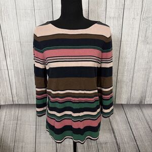 J. Jill Womens Medium Multicolor Striped 3/4 Sleeve Long Length Pullover Sweater